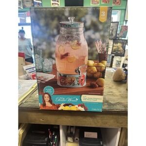 The Pioneer Woman  2 Gallon Glass Drink Dispenser Set w/ Metal Stand/ Ice Bucket